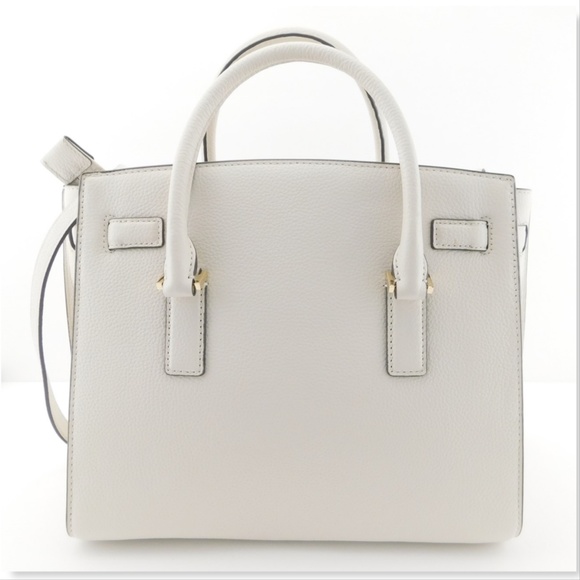 New MICHAEL KORS MK Logo Lock & Key Vanilla Leather Large Satchel Tote Bag - Picture 2 of 8